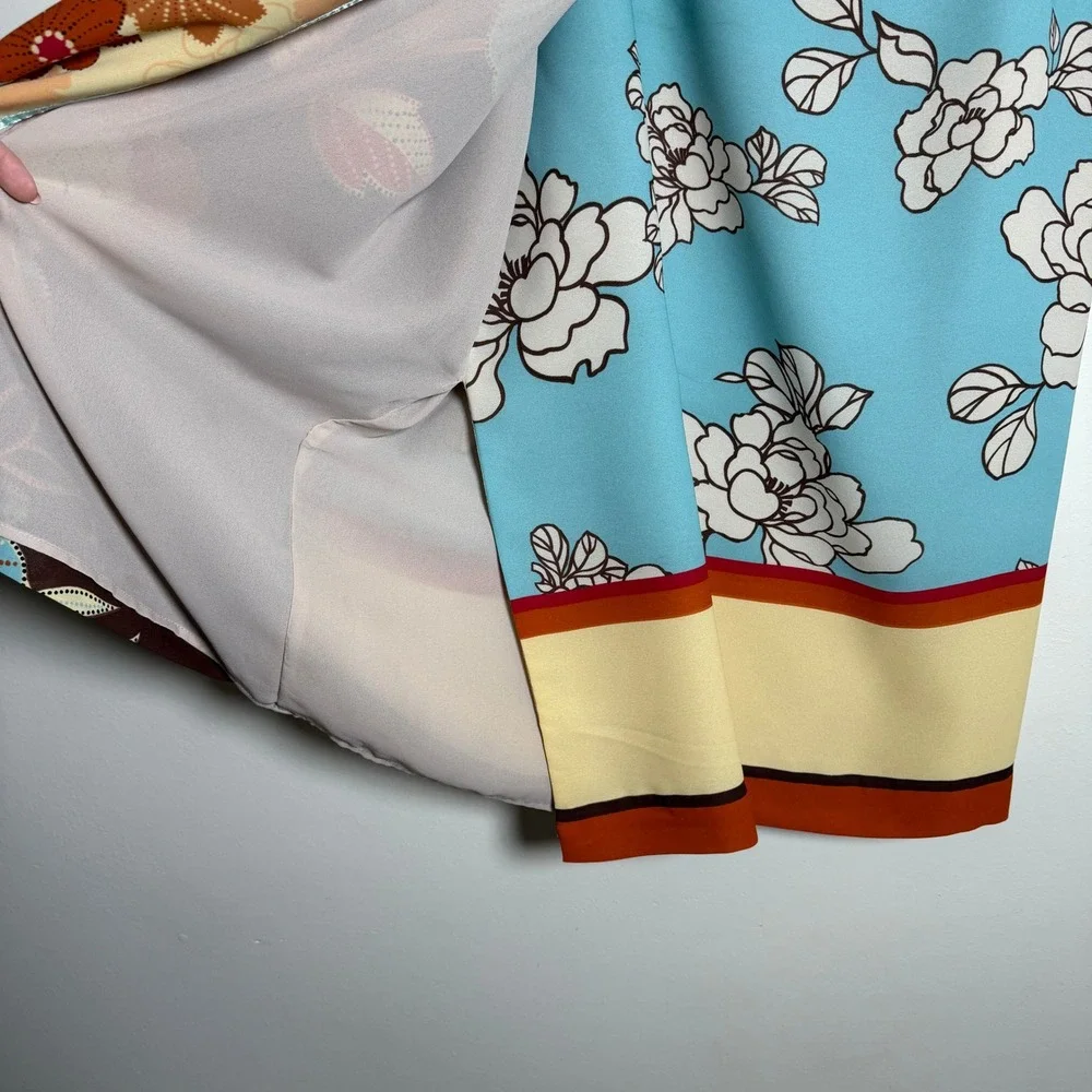Pendleton Floral Wrap Skirt Brown Turquoise Mixed Botanical Midi Size 14 USA